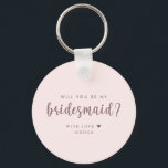Funny Will you be my Bridesmaid Proposal Key Ring<br><div class="desc">Surprise your best friends with a funny yet elegant bridesmaid proposal using this cute pink script calligraphy keychain. Designed with a minimalist, boho-chic, and vintage-inspired aesthetic, this "Now Act Surprised Like You Had No Idea This Was Coming" bridesmaid proposal keychain is the perfect way to pop the question in style....</div>