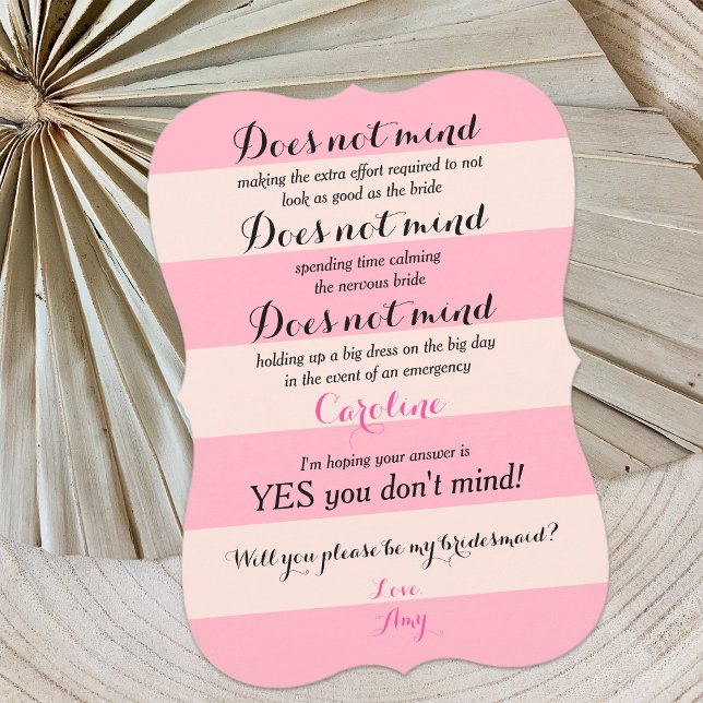 Funny Will You Be My Bridesmaid Rose and Blush Invitation (Creator Uploaded)