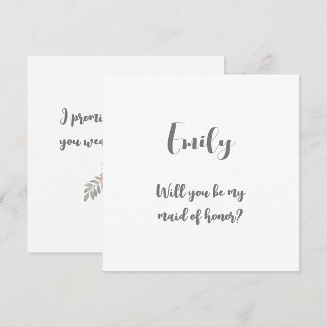 Funny Will You Be My Maid Of Honour Note Card (Front/Back)