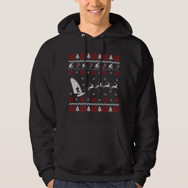 Funny Windsurfing Reindeer Ugly Christmas Sweater  (Front)