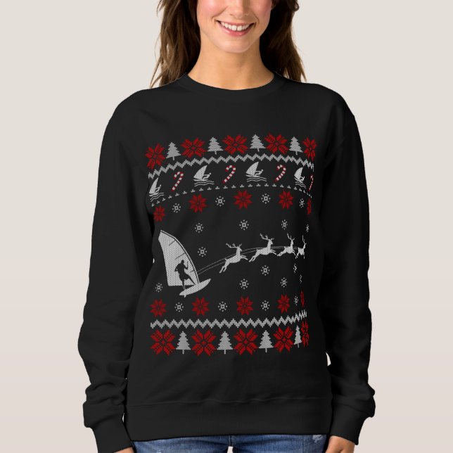 Funny Windsurfing Reindeer Ugly Christmas Sweater  (Front)