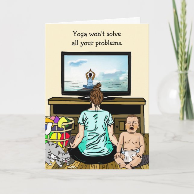Funny Wine and Yoga Humor Friendship Card (Front)