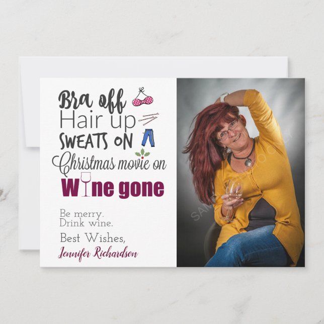Funny Wine Drinkers Wine Gone Christmas Photo Holiday Card (Front)