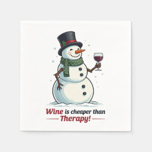 Funny wine drinking snowman Holiday party  Napkin