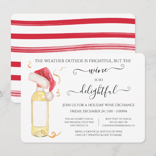 Funny Wine Exchange Holiday Christmas Party Invita Invitation (Front/Back)
