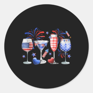 Funny Wine Gl Red White Blue Firework Happy 4th Of Classic Round Sticker