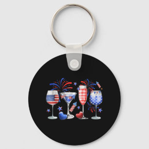 Funny Wine Gl Red White Blue Firework Happy 4th Of Key Ring