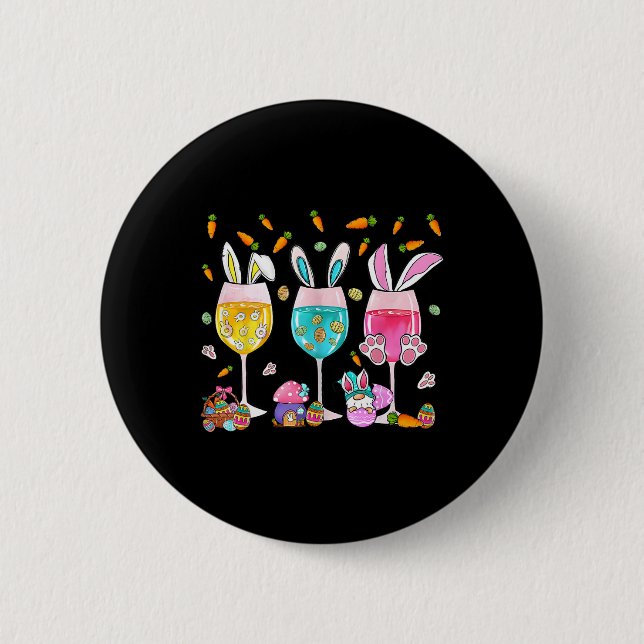 Funny Wine Gles Bunny With Egg Sket Spring Easter  6 Cm Round Badge (Front)