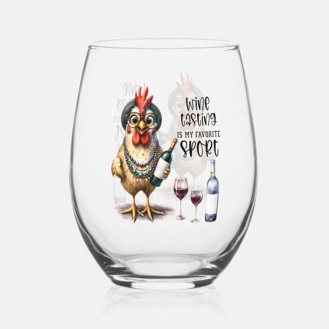 Funny Wine Lover/Chicken  Stemless Wine Glass (Front)