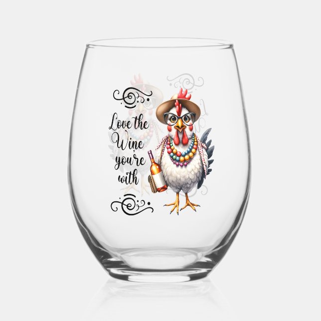 Funny Wine Lover/Chicken  Stemless Wine Glass (Front)