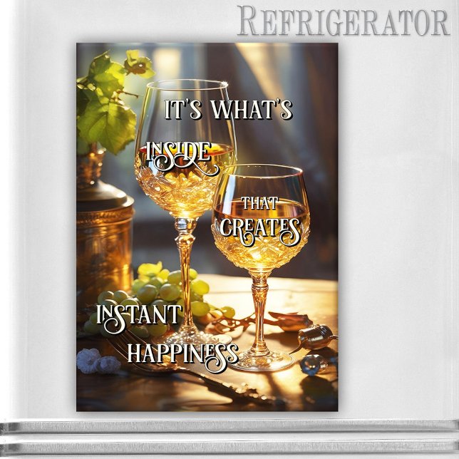 Funny Wine Magnet (Rectangle magnet featuring a painting of two glasses of wine with your own funny texts - wine lovers)