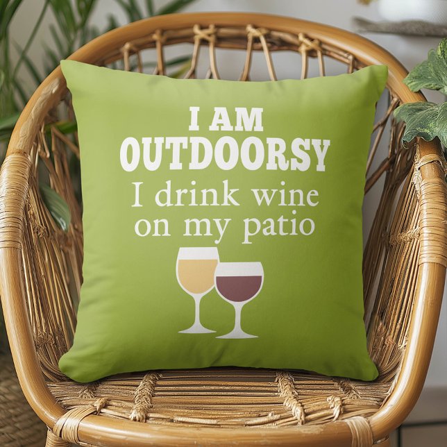 Funny Wine Quote - I drink wine on my patio Cushion (Whimsical Wine Pillow)