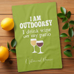 Funny Wine Quote - I drink wine on my patio Tea Towel<br><div class="desc">A little drinking humour that you can pass on to your wine loving girlfriends. Make them laugh with this humourous gag gift or white elephant. I am outdoorsy - I drink wine on my patio.</div>