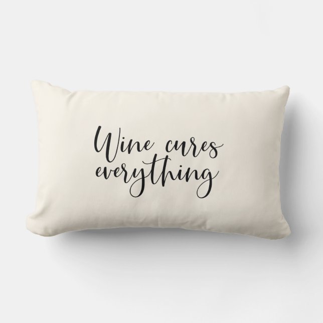 Funny Wine Quote Light Ecru Beige Lumbar Cushion (Front)