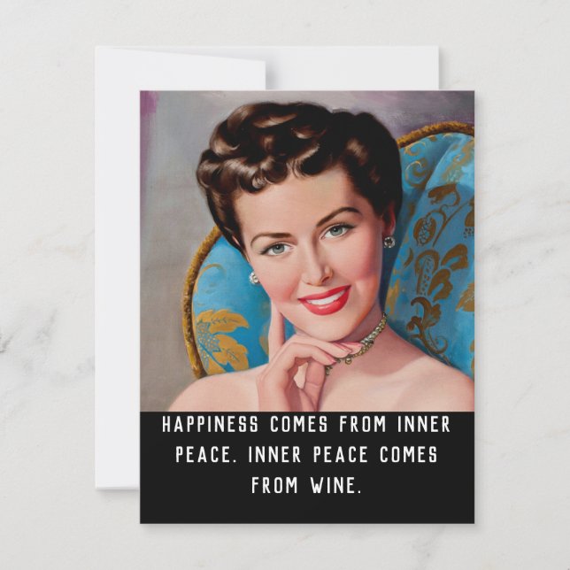 Funny Wine Quote Retro Homemaker Flat Greeting Card (Front)