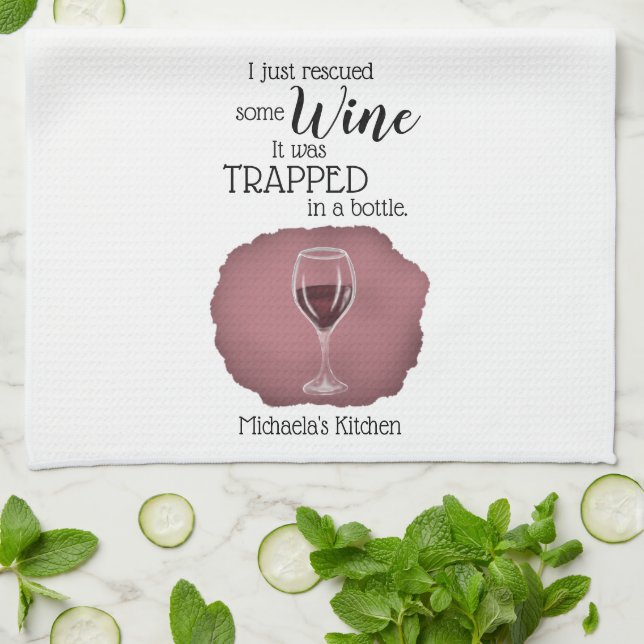 Funny Wine Saying Quote Rescued From Bottle Tea Towel (Folded)