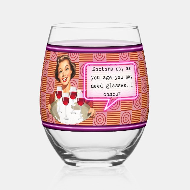 Funny Wineglass Best Friend Gift "Glasses" Stemless Wine Glass (Front)