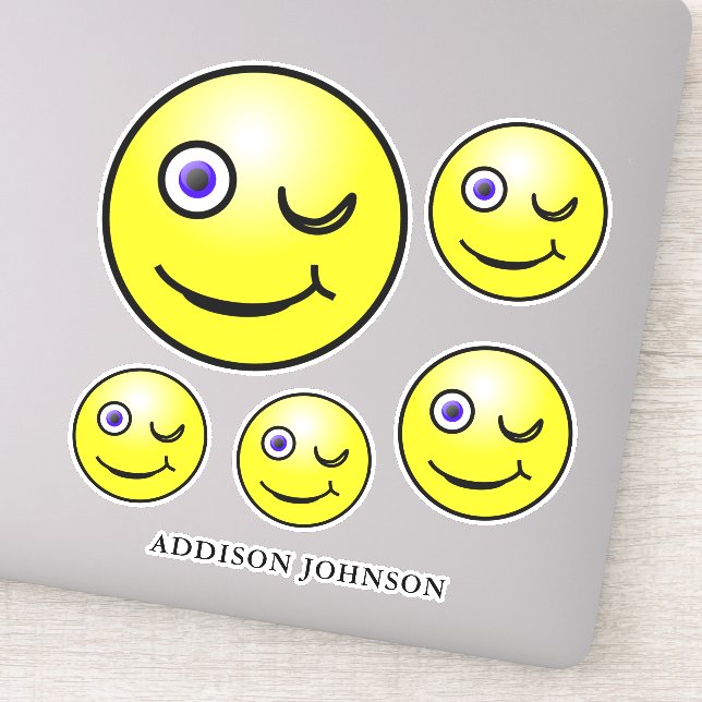 Funny Wink & Smile Emoji Yellow Faces Add Name 8" (Detail)
