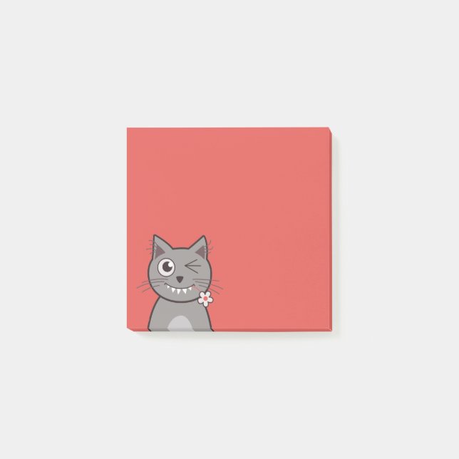 Funny Winking Cartoon Kitty Cat Post-it Notes (Front)
