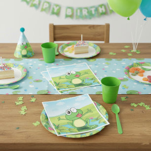 Funny Winking Frog on Lily Pad Pond Napkin
