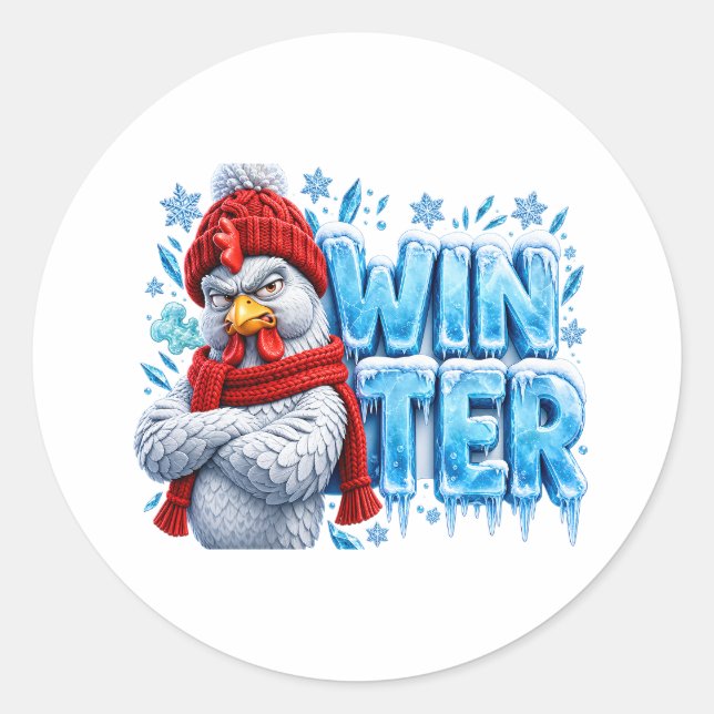 Funny Winter Chicken Sticker - Angry Rooster with  (Front)