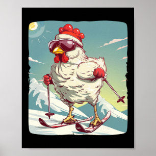 Funny Winter Chicken With Cross-country Skiing Sho Poster