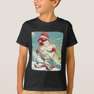Funny Winter Chicken With Cross-country Skiing Sho T-Shirt