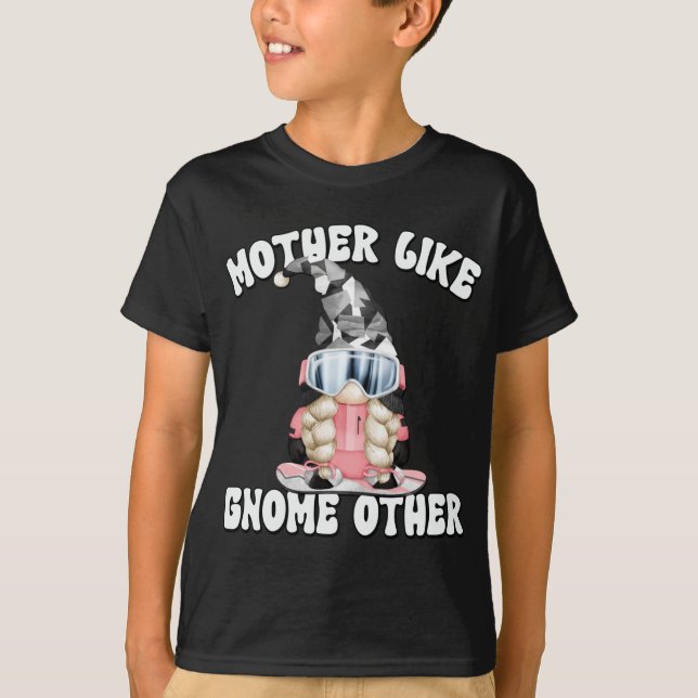 Funny Winter Lover Gnome Snowboarding Mum T-Shirt (Front)