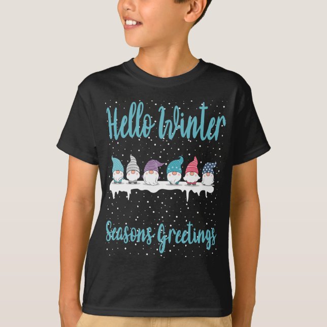 Funny Winter Seasons Greetings Gnomes Christmas T-Shirt (Front)