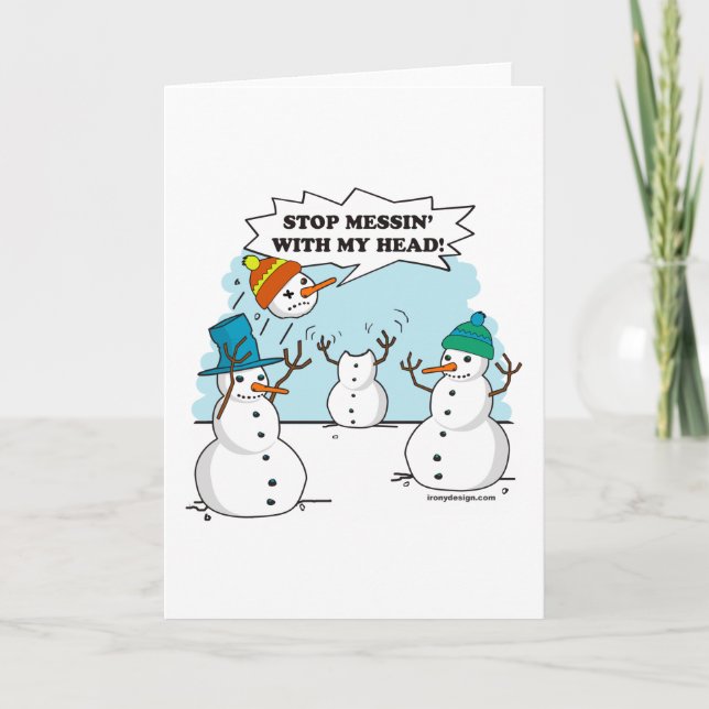 Funny Winter Snowmen Cartoon Joke Holiday Card (Front)