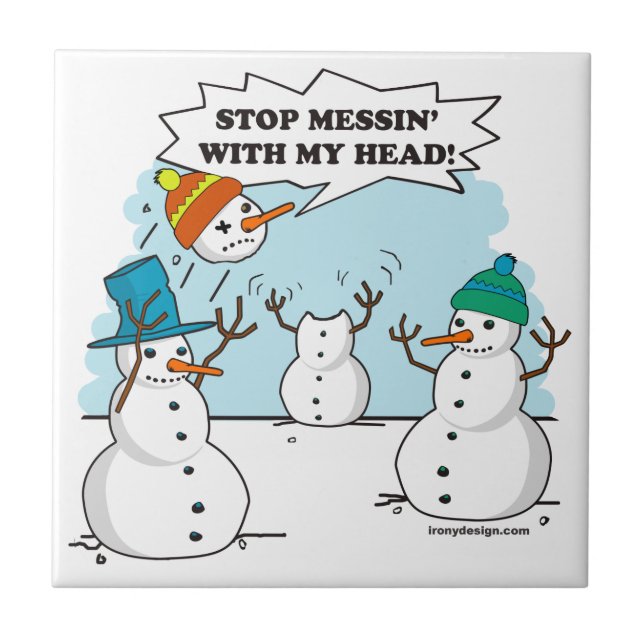 Funny Winter Snowmen Cartoon Tile (Front)