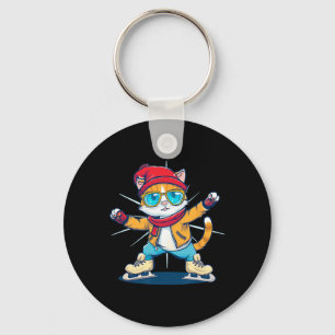 Funny Winter Sport Cat In Ice Skating Scute Ss Cut Key Ring