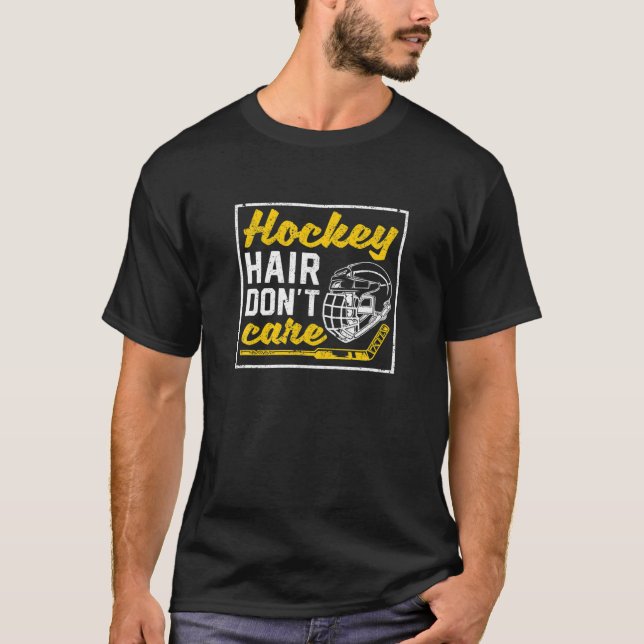 Funny Winter Sports Ice Puck Player Hockey Hair Do T-Shirt (Front)