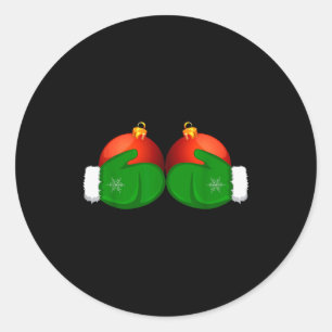 Funny Winter Women's Tee Mittens Holding Xmas Ball Classic Round Sticker