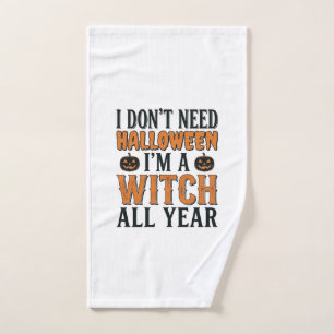 Funny Witch All Year Halloween Typography Design_1 Hand Towel