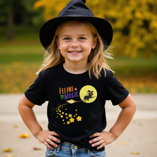 Funny Witch Black Cat Cartoon Whimsical Halloween T-Shirt