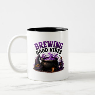 ✨ Funny Witch Brewing Halloween Saying 🧙 Two-Tone Coffee Mug