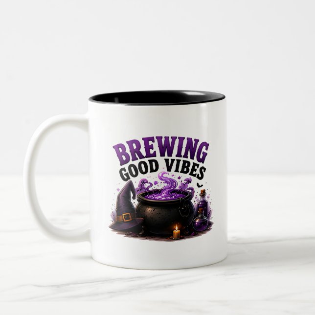 ✨ Funny Witch Brewing Halloween Saying 🧙 Two-Tone Coffee Mug (Left)