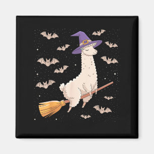 Funny Witch Broomstick Llama Lovers Spooky Magnet