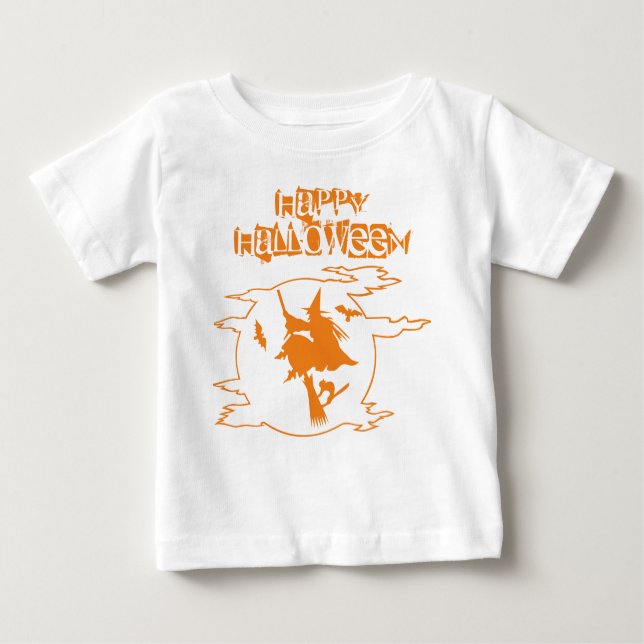 Funny Witch Broomstick World Halloween Typography Baby T-Shirt (Front)