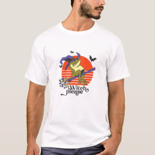 Funny Witch Cartoon Frog Riding Broomstick Hallowe T-Shirt