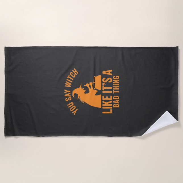 Funny Witch Cauldron Halloween Beach Towel (Front)