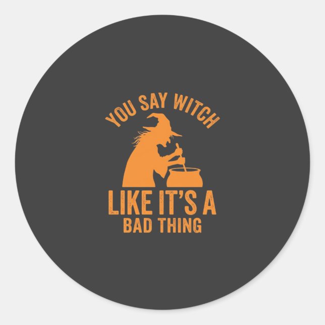 Funny Witch Cauldron Halloween Classic Round Sticker (Front)