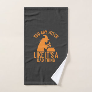 Funny Witch Cauldron Halloween Hand Towel