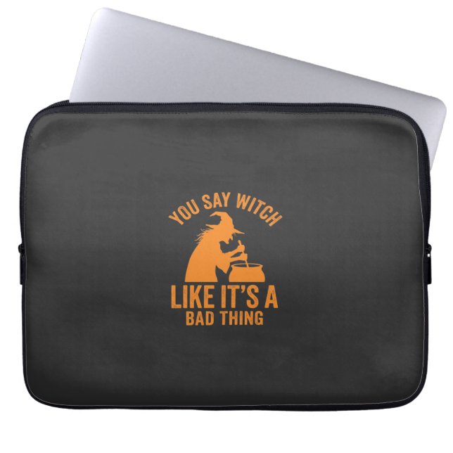 Funny Witch Cauldron Halloween Laptop Sleeve (Front)