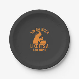 Funny Witch Cauldron Halloween Paper Plate