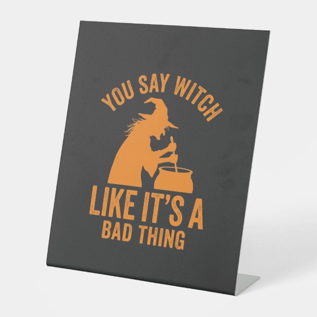 Funny Witch Cauldron Halloween Pedestal Sign (Front)
