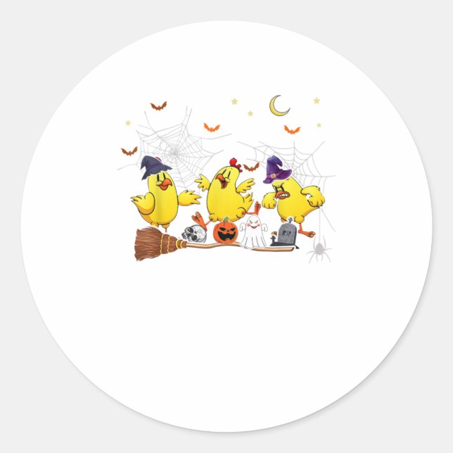 Funny Witch Chickens Halloween Chicken Lover Classic Round Sticker (Front)