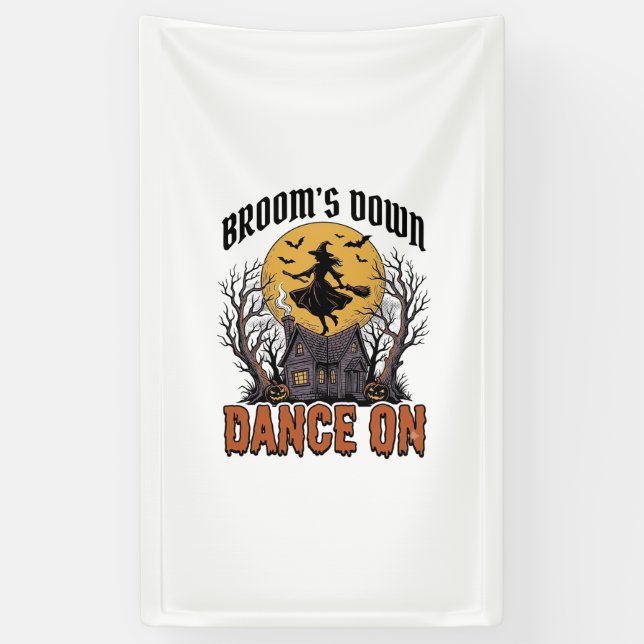 Funny Witch Dancer Vintage Halloween Engraving Shi Banner (Vertical)