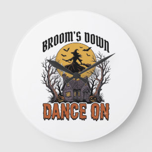 Funny Witch Dancer Vintage Halloween Engraving Shi Large Clock